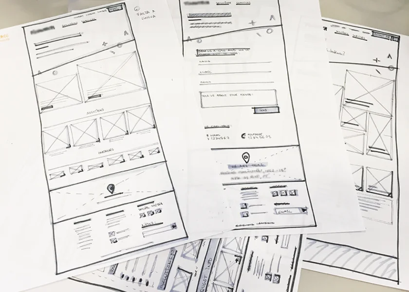 Hand-drawn wireframe sketches